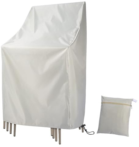 Fachmach Funda para Sillas Apiladas Impermeable Fundas Sillas Terraza Exterior con Cordón,210D Oxford Protectora Sillas de Jardin,64x64x120/70CM (Beige)