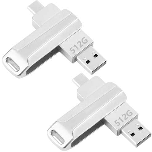 2 Piezas USB C Pendrive 512GB Dual Drive Pendrive Tipo C y USB 3.0 2 en 1 Carcasa Impermeable Memoria USB 3.0 Metal Diseño Resistente Giratorio con OTG Phone/Pad/Mac/Tablet/PC
