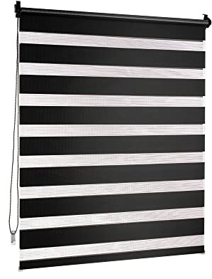 Victoria M. Doppelrollo Klemmfix ohne Bohren, 100 x 120 cm (BxH) Schwarz, Rollo Fensterrollo lichtdurchlässig & verdunkelnd，Duo-Rollo Klemmmontage Zebrarollo für Fenster & Türen