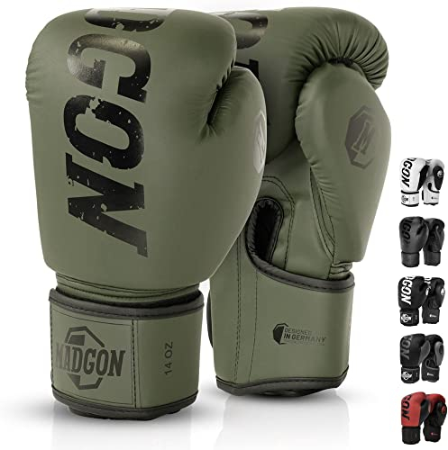 MADGON Premium Boxhandschuhe aus bestem Material für Lange Haltbarkeit, Männer und Frauen Kickboxhandschuhe für Kampfsport, MMA, Sparring, Muay Thai und Boxen 10 12 14 16 oz inkl Beutel