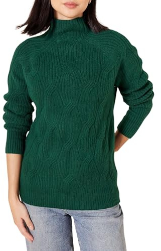 Amazon Essentials Pull torsadé Doux au Toucher à col cheminée pour Femme, Vert foncé, Taille M