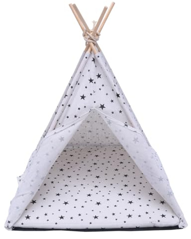 VILLCASE Pet Teepee Tents, Portable Dog Teepee Bed with Thick Cushion, Stars Pattern Teepee Tent House for Small Dogs or Cats