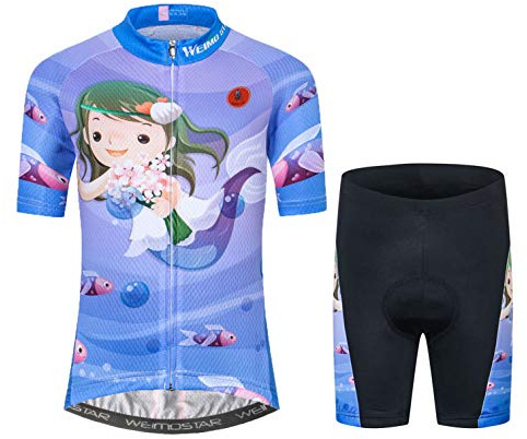 Cycling Jersey Shorts Set Padded Kids Bicycle Top Suit Children Bike MTB Shirt Boy Girl Mountain Road Clothing Short Racing Riding Tights Purple M