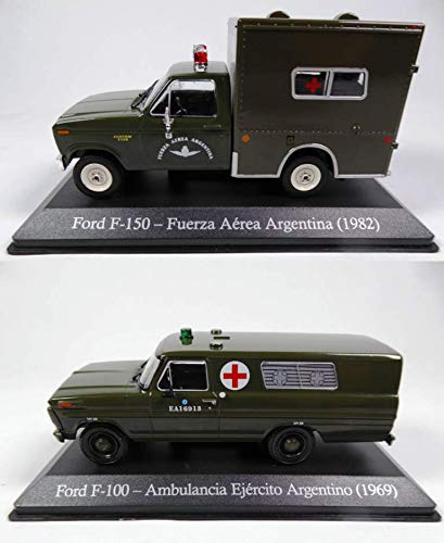 OPO 10 - Lote de 2 Autos 1/43 Ambulancia de la Fuerza Aérea Argentina Compatible con Ford F-100 y F-150 (SA13 + SA15)