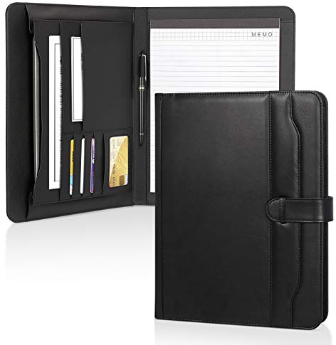 Toplive Konferenzmappe A4 Leder Schreibmappe A4 Portfolio Dokumentenmappe einschließlich Schreibblock für Business Meeting/Büro/Schule,Schwarz