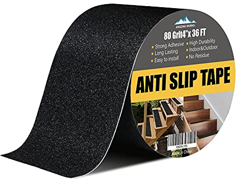Grip Tape - 4Inch x 36Feet Heavy Duty Anti Slip Tape High Traction 80 Grit Non Skid Tape for Stairs, Waterproof Anti Slip Tape Durable Triple Layer Adhesive Non Slip Tape for Step Treads - Black