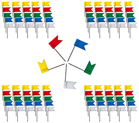 Pinnnadel Fahne, Fähnchen Pins, Pinnägel Fahnen, Pinnadeln Fähnchen, Markierfähnchen Pinnadeln, Pinboard Pins, Pinnfahnen, Pinnfähnchen, Markierungsnadeln, Pinnwandnadeln Bunte Fahnen, 100 Stück