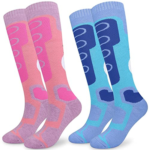 srclo Womens 2Pairs Thermal Ski Socks, Knee High Long Walking Hiking Sports Socks,Cushioned Warm Thick Winter Christmas Athletic Socks Size 4-8