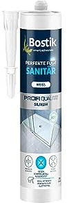 Bostik Perfekte Fuge Sanitär, Silikon-Dichtstoff, Anti-Schimmel, Fugen für Badewannen, Duschwannen, Waschbecken und Verbindungen zwischen Badmöbeln, 280 ml Kartusche, Weiß