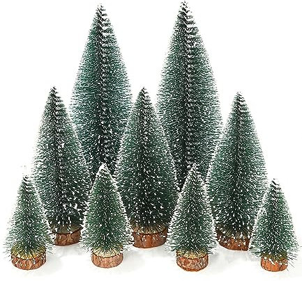 TIDEVAN 9 Piezas ÁRboles de Nieve Helada 10/15/20cm ÁRbol de Navidad Artificial Mini árboles de Navidad Mini Árbol de Navidad Pequeño con Bases de Madera para Decoración de Navidad Escritorio