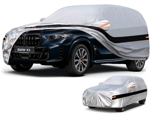 Holhtly - Funda de automóvil para BMW X5, Fundas de automóvil para Todo Tipo de Clima, Impermeable, protección contra el Sol, la Nieve, la Lluvia, el Viento, el Polvo, para Exteriores, Gris y Negro