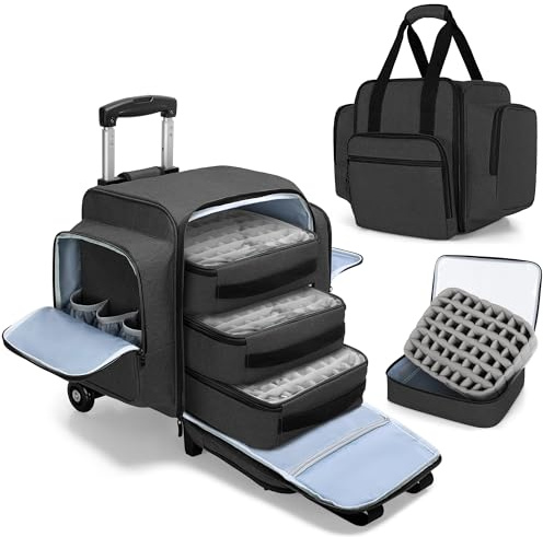 BAFASO Organizador Esmaltes de Uñas para 144 Botellas, Bolsa para Esmalte de Uñas con 3 Bolsas Extraíbles y Trolley Desmontable, Solo Bolsa (Pendiente de Patente), Negro