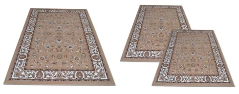 Confezioni Giuliana Tris Tappeti Camera da Letto PALACE Classico Dis 2079 Beige Set 3 Pezzi 70x130 e 55x105