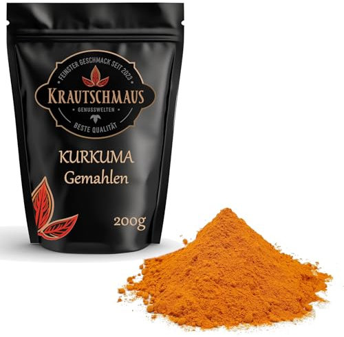200g Kurkuma Pulver von Krautschmaus, Kurkumapulver gemahlen, Curcuma Gewürz, fein gemahlene Kurkumawurzel, Curcumapulver ohne Zusatzstoffe
