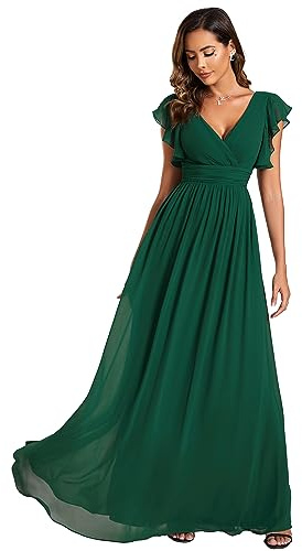 Ever-Pretty Abito Casual in Maglia a Maniche Lunghe Vestito Maglioni Donna Invernali Elegante Abito Midi Pullover Elasticizzato con Spacco con Spacco Verde Scuro 50