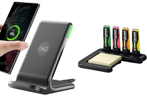 INIU Wireless Charger Stand, 15W Qi Zertifiziert Induktive Ladestation Schnelles Kabelloses Ladegerät & Umweltfreundlicher Textmarker - STABILO Green BOSS - 4er Tischset - grün, rosa, orange, gelb