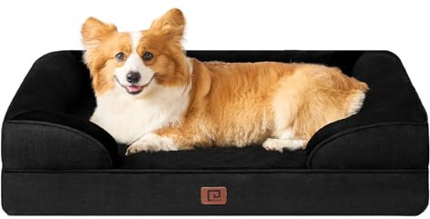 EHEYCIGA Orthopädisches Hundebett Grosse Hunde, 91x68cm, Memory Foam Hundekorb Mittelgroße Hunde, Waschbar Hundesofa Wasserdicht rutschfest, Hundecouch mit Hohem Rand, Schwarz