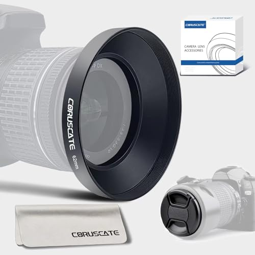 Parasol Universal de Metal de 62mm,Compatible con Todos los Objetivos de cámara de 62mm,Incluye Tapa de Objetivo de 62mm+62mm Capucha de Gran Angular+paño de Limpieza de Lentes