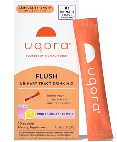 Uqora Flush - Urinary Tract* with D-Mannose, Vitamin C, Vitamin B6, Potassium, Magnesium & Calcium - Gluten-Free & Vegan - Pink Lemonade Flavor - 10 Packets (1 Pack)