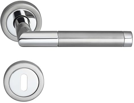 MeinTürgriff Drückergarnitur Nizza Edelstahl/Chrom Türgriff Türdrücker Rosettengarnitur, Typ:BB Buntbart