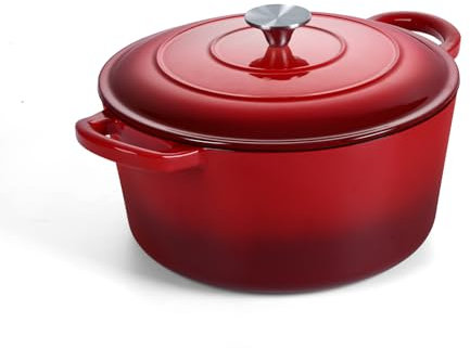 Onader Olla holandesa de 3 cuartos con tapa de hierro fundido esmaltado pequeño horno holandés para hornear pan masa madre resistente, color rojo