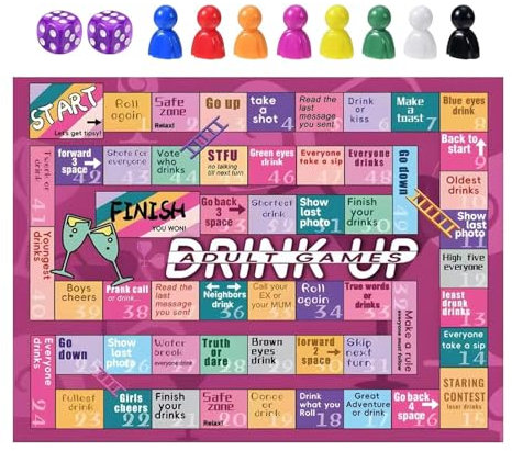 Trinkspiele Drink Up Brettspiel Saufspiele - Ledermatte Trinkspiel für Erwachsene, interaktives Trinkspiel, Ideal für Mädelsabende, Trinkpartys, Junggesellinnenabschiede, ab 14 Jahren, 2-8 Spieler