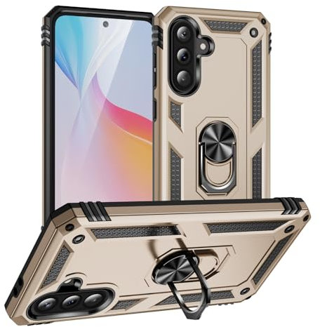 yanzi Compatible with SamSung Galaxy A56-5G Phone Case(2025)+3D Tempered Glass[Military-Shockproof]-[Kickstand] Bumper TPU Silicone Protection Smartphone Cover for Galaxy A56-5G-Gold