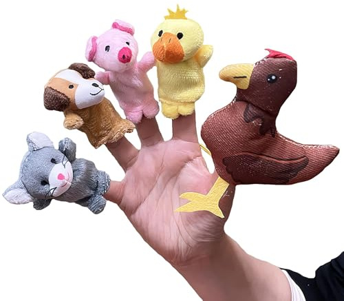 Animales de dedo títeres de dedos para niños pequeños - Juguetes de peluche suave para conjunto de 5 | Puppet Animal para juego de rol y narración, realista para niños