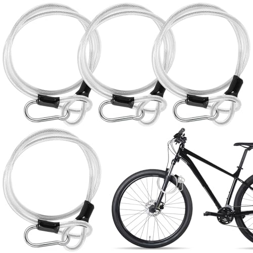 Schlaufenkabel 4 Stück Stahlseil mit Ösen 1m x 3mm Edelstahl Sicherheitskabel Sicherheit mit Karabiner Kabelschloss mit Sicherungsseil for FahrräDer Und GepäCk