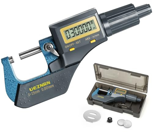 Ueznirn Bügelmessschraube Digital 0-25mm, Hohe Präzision Mikrometer Digital Messschraube, LCD Micrometer Digitale Bügelmessschraube mit Wanddickenaufsatz, Digitalmikrometer 0.001mm/0.00003