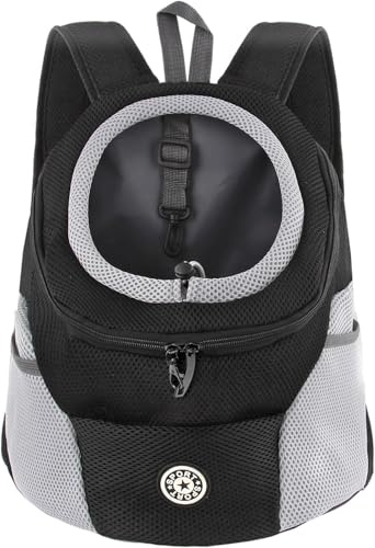 Pet Carrier Backpack, Head Out Design, Breathable Mesh, Black, Large Size, Waterproof Bottom(Black, L)