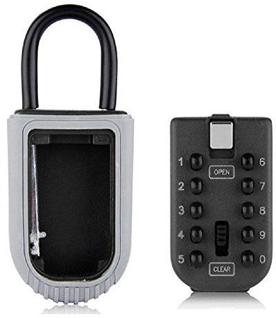 NUZAMAS Caja de seguridad para llave de bienes raíces, combinación de botón de 10 dígitos, caja de seguridad portátil para exteriores, para guardar una llave, manija de puerta o montaje en valla