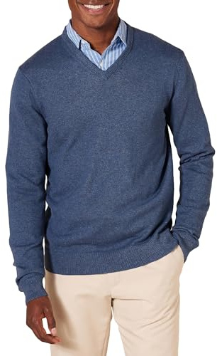 Amazon Essentials Men's V-Neck Pullover Jumper (Available in Big & Tall), Blue Heather, M