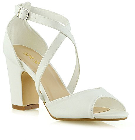 ESSEX GLAM Womens Strappy Sandals Block Mid Low Heel Ladies Party Bridal Shoes Size 3-8