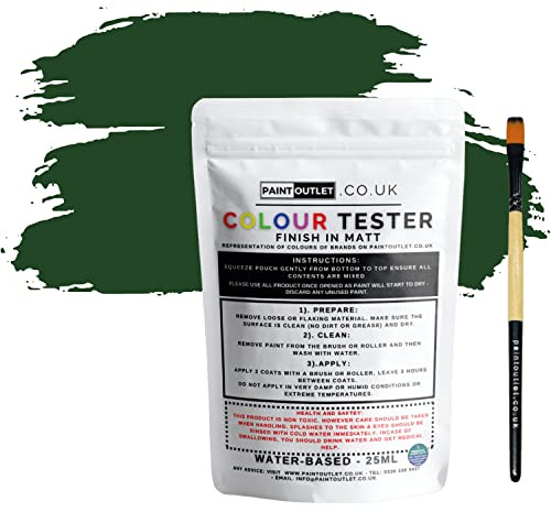 HQC Paint Wall and Ceilings Matt | Sample Colour Tester Pot with Brush | Quick Drying Quality Interior Paint | Contemporary Finish | Racing Green Colour 25ml