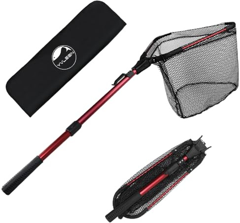 YVLEEN Fishing Net, Foldable Landing Net Telescopic Aluminum Pole