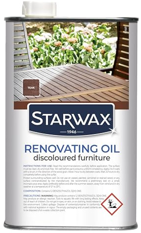 STARWAX - Easy-To-Apply Renovating Oil for Discoloured Furniture - Revives and Renovates Wood - Teak Shade - Long-Lasting Protection - Quick to Dry - 750ml - Up To 11m²