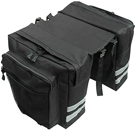 POHOVE Bike Pannier Bag, Waterproof PVC Bicycle Rack Storage Bag with Reflective Strip, Multi-Pocket Design, Black, Free Size