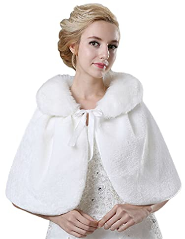 Lifup Damen Brautzusatz Stola Winter Warme Kunstpelz Poncho Hochzeit Abend Kap Weiß Einheitsgröße
