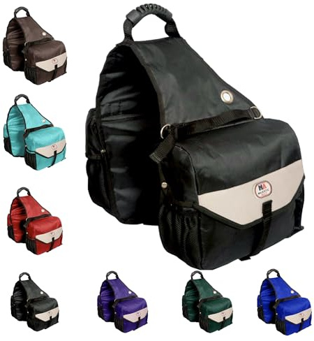 Majestic Ally Saddle Bag for Horses - Nylon Insulated Leakproof Cooler Reflective Padded with Pockets and Water Bottle Carrier Durable Saddle Bag (Black)