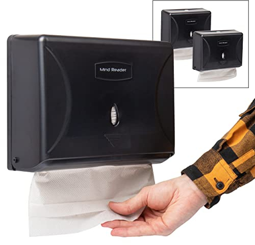 Mind Reader Paper Towel Dispenser, Paper Towel Holder, Wall Mount, Restroom, 10.25L x 3.75W x 8H, Set of 3, Black