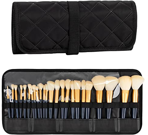 OCHEAL Makeup Brush Holder,Makeup Brush Organizer,Travel Makeup Brushes Bag Cosmetic Bags Pouch for Women Brushes Case Makeup Artist -Black Rhombus
