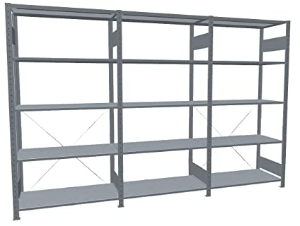 SCHULTE Lagertechnik Grund- Anbauregal, Stecksystem-Set, Fachbodenregal MULTIplus 200x300x60 cm (HxBxT) 15 Fachböden, verzinkt