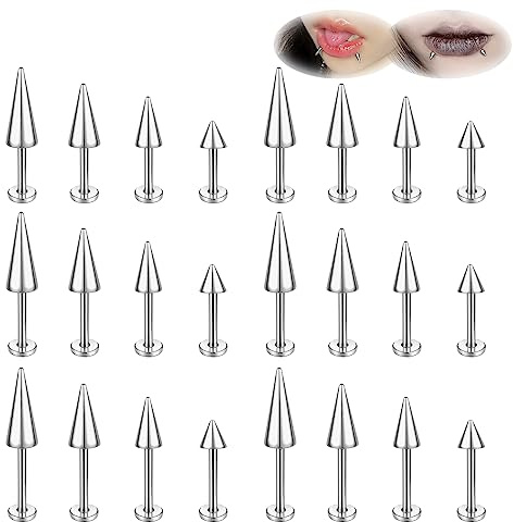 ZS 20G Spike Nose Rings Studs, 18G Stainless Steel Spike Stud Earrings, 16G Septum Lip Rings Cartilage Tragus Helix Piercing for Women Men (24pcs 16g sliver lip ring)