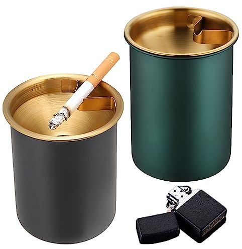 MENFENG Stainless steel Ashtray，Windproof, Cigarette Ashtray for Indoor or Outdoor Use，Outdoor ashtrays for patio，Ash Holder for Smokers,Desktop Smoking Ash Tray for Home Office Decoration (Black)