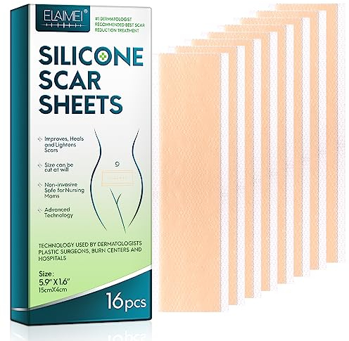 Narbentücher aus Silikon, wiederverwendbare Narbentücher von Thinken in medizinischer Qualität für Kaiserschnitt, Bauchdeckenstraffung, Keloid und chirurgische Narben (16 stück)