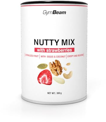 GymBeam Mix di Frutta Secca con Fragole Liofilizzate, Cocco in Scaglie e Semi, Mix Ricco di Proteine e Fibre, Ideale per la Colazione o come Snack Sano