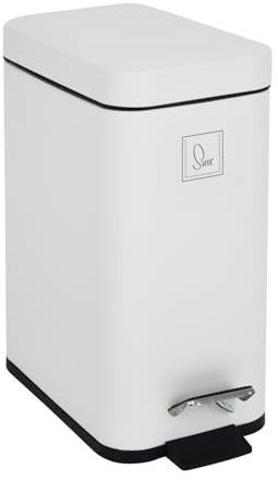 SVITA STM5 Mülleimer pulverbeschichteter Stahl Treteimer Tretmülleimer Kosmetikeimer Abfalleimer klein schmal 5l inkl. Inneneimer Softclose-Deckel Fußpedal freistehend rechteckig Bad Küche Weiß