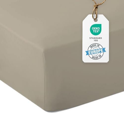 Blue Moon Spannbettlaken Mikrofaser Spannbetttuch Spannbetttücher Atmungsaktiv Hypoallergen Anti-Milbe Knitterfrei 30cm Steghöhe Maschinenwaschbar - Made in EU (Sand, Spannbettlaken 180x200cm)