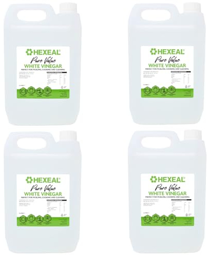 Hexeal Pure Value White Vinegar 20L – 4 x 5L Bottle of Food Grade White Vinegar for Cooking, Cleaning, Pickling & Baking – Cleans Surfaces & Deodorises & Removes Grime